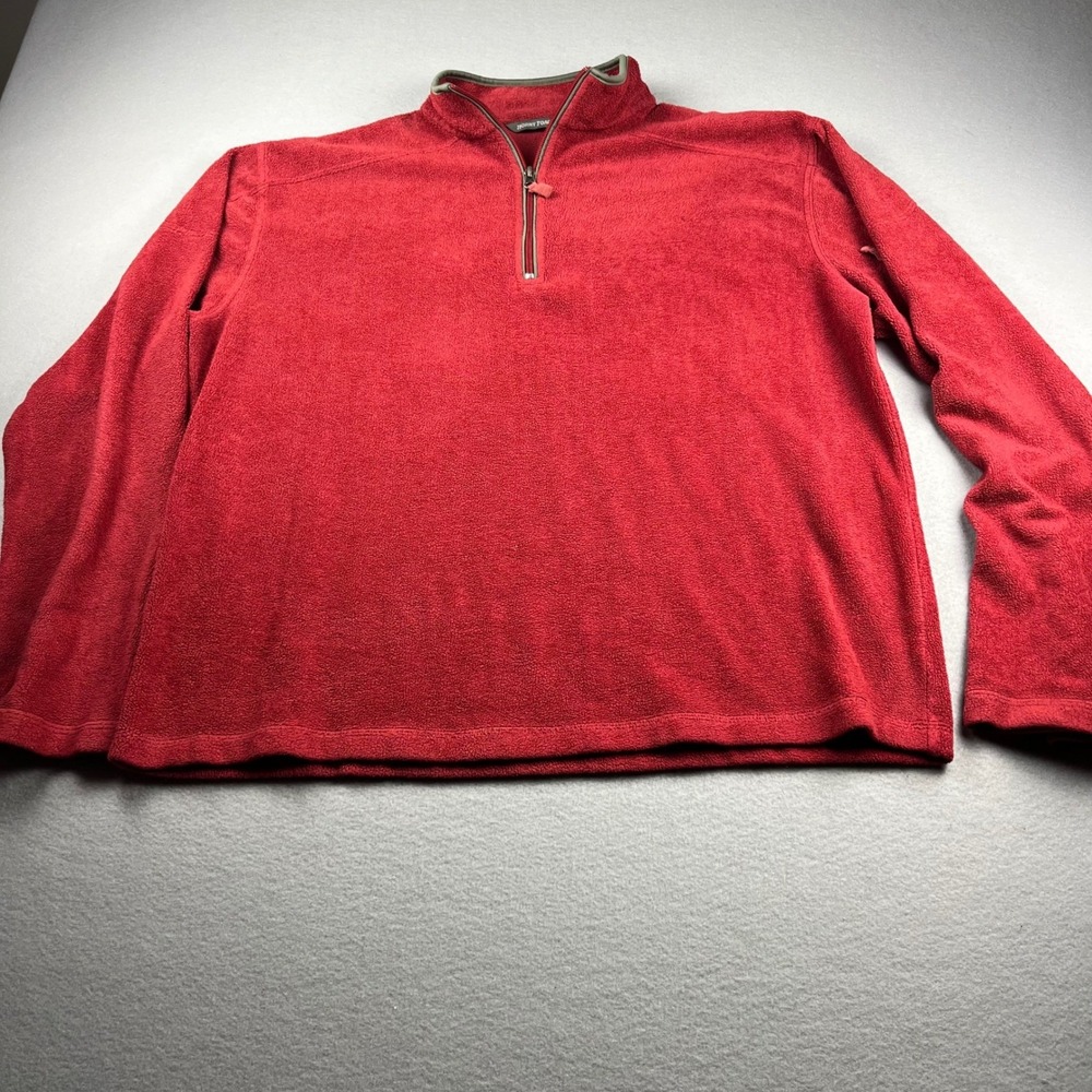 Horny Toad Mens Red Quarter Zip Micro Fleece Pullover Sweater Large Pocket